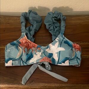 Blue and White Floral Bikini Top with Back Tie NWOT